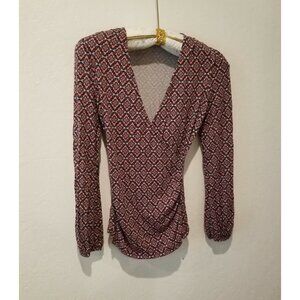 Boden JO245 Women's Size 6 Elodie V-Neck Wrap Top Long Sleeve Floral Stretch